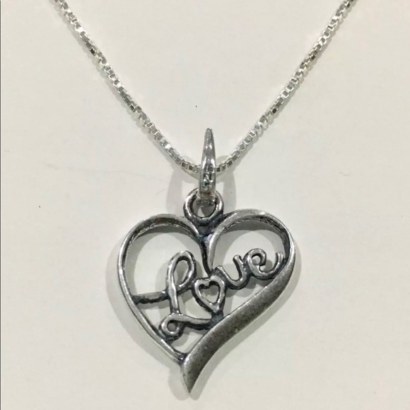 Sterling Silver Heart with Love Inside Necklace - Picture 4 of 4